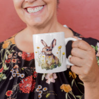 Primavera de Água Feliz Coelho Amarelo Flores Mug