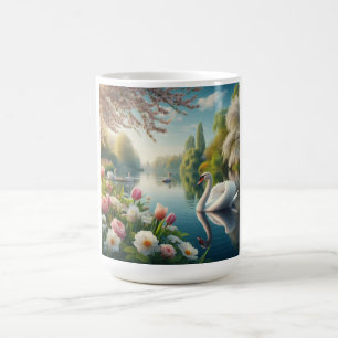 Caneca De Café Primavera do lago de swan floral