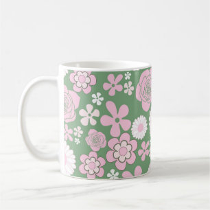 Caneca De Café Primavera e Verão, cor-de-rosa verde, branco branc