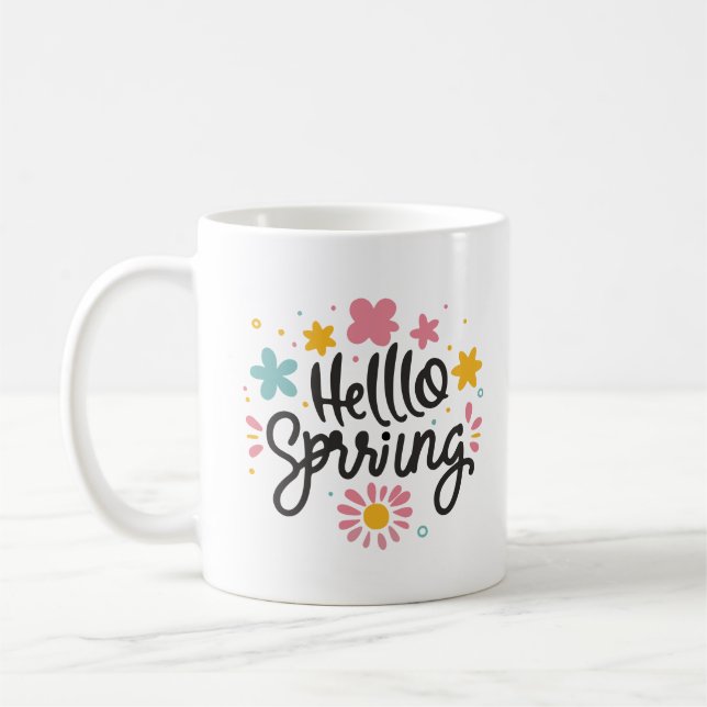 Caneca De Café Primavera Encantadora Olá Primavera Floral Alegre (Esquerda)