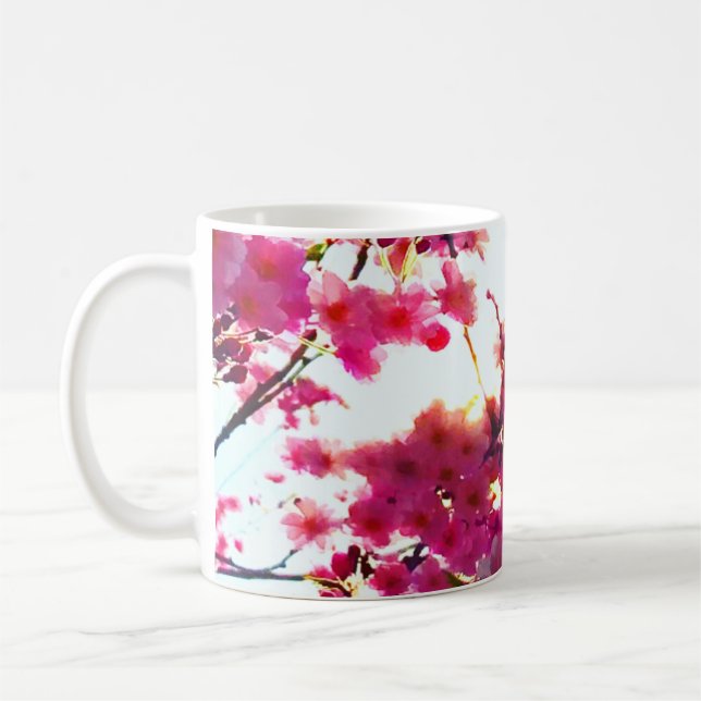 Caneca De Café Primavera floral rosa com aquarela | Flor (Esquerda)