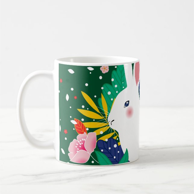 Caneca De Café Primavera Forest Flower White Bunny Coffee Mug (Esquerda)