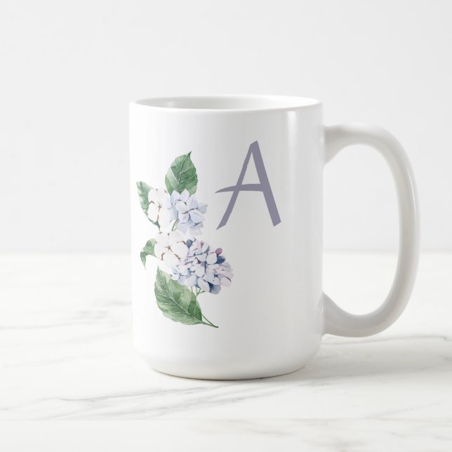Caneca De Café Primavera HYRDANGEA com letra personalizável (Direita)