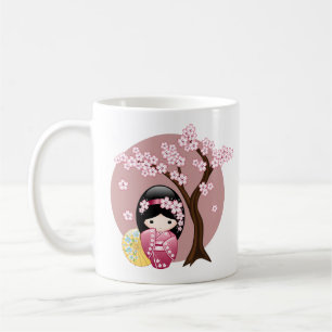 Caneca De Café Primavera Kokeshi Doll - Bonita Mancha Japonesa a