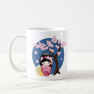 Caneca De Café Primavera Kokeshi Doll - Bonita Mancha Japonesa em