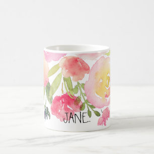 Caneca De Café Primavera PixDezines Watercolor, Buquê Peonies