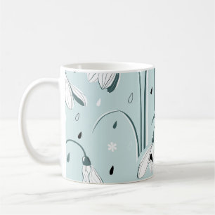 Caneca De Café Primavera Snowdrop: Plano de fundo de chuva Vintag