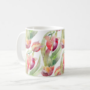 Caneca De Café Primavera Tulipas Watercolor Floral