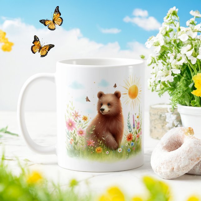 Caneca De Café Primavera Watercolor Brown Bear - Kid Mug (Criador carregado)