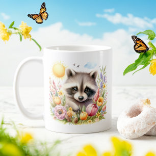 Caneca De Café Primavera Watercolor Raccoon - Kid Mug Personaliza