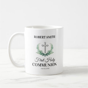 Caneca De Café Primeira comunhão da folha verde 