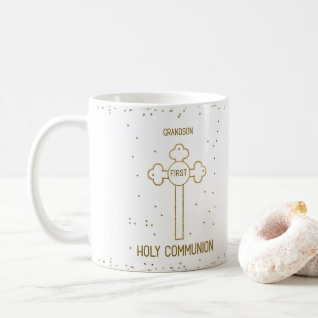 Caneca De Café Primeira Comunhão do Neto Cruz de Ouro (Com Donut)
