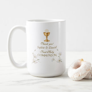 Caneca De Café Primeira Comunhão Gêmea Charm Blush Floral Azul