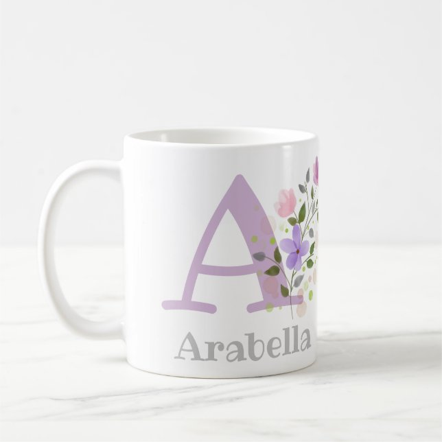 Caneca De Café Primeira Inicial Mais Nome Arabella Floral (Esquerda)