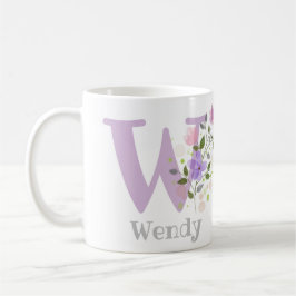 Caneca De Café Primeira inicial mais primeiro nome com flores