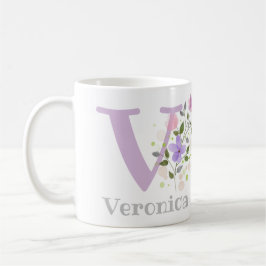 Caneca De Café Primeira Inicial Mais Primeiro Nome com Flores