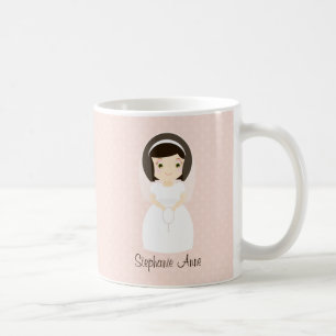 Caneca De Café Primeira menina do Brunette do comunhão santament