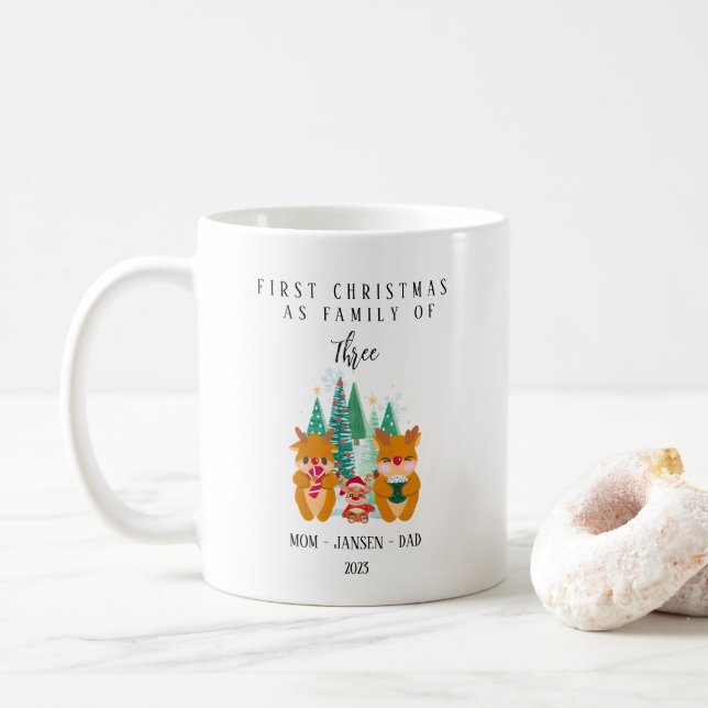 Caneca De Café Primeira Reindeer de Natal Personalizada (Com Donut)