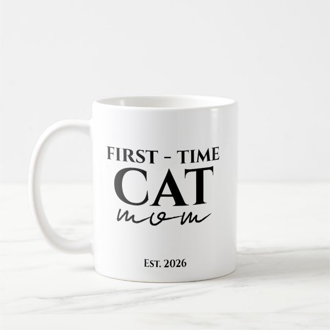 Caneca De Café Primeira Vez Mãe de Gato Ano de Fundação Texto Per (Esquerda)