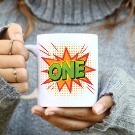 Caneca De Café Primeiro aniversario de Bebê Vintage Comic design