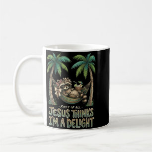Caneca De Café Primeiro De Jesus Acha Um Design De Guaxinim Encan