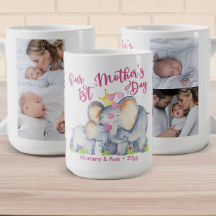 Caneca De Café Primeiro Dia das Mães Mamãe e Bebê Elefante 4 Foto