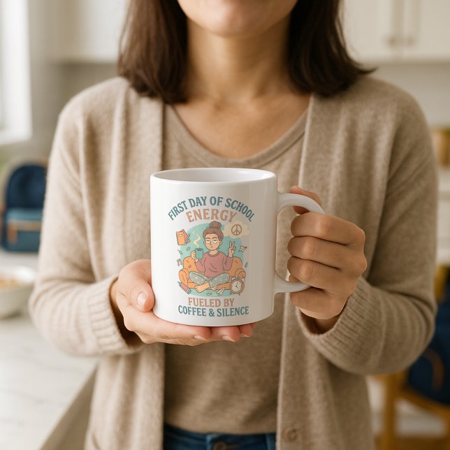 Caneca De Café Primeiro dia de energia escolar alimentada pelo si (Criador carregado)