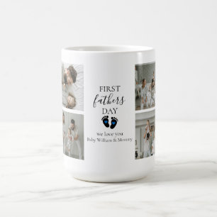 Caneca De Café Primeiro Dia de os pais - Pegadas de Bebês e Coraç