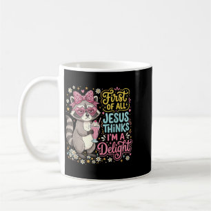 Caneca De Café Primeiro Jesus Acha Um Design de Guaxinim Encantad