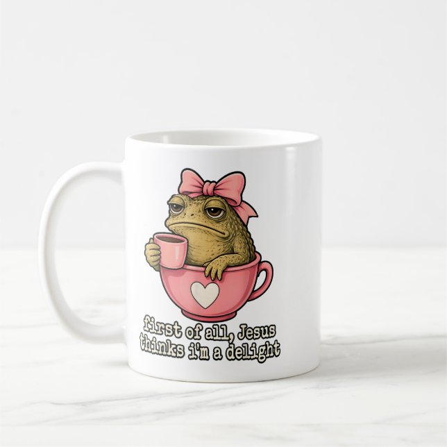Caneca De Café Primeiro Jesus Acha Um Sapo Delícia Café Meme (Esquerda)