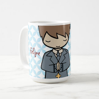 Caneca De Café Primeiro menino adorável do cabelo do marrom do