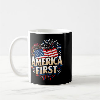 Caneca De Café Primeiro Na América EUA Bandeira Foguetes Patrióti