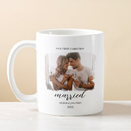 Caneca De Café Primeiro Natal Casado Foto Elegante Recém-casados