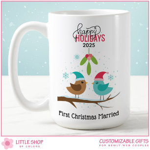 Caneca De Café Primeiro Natal Casados Pombinhos