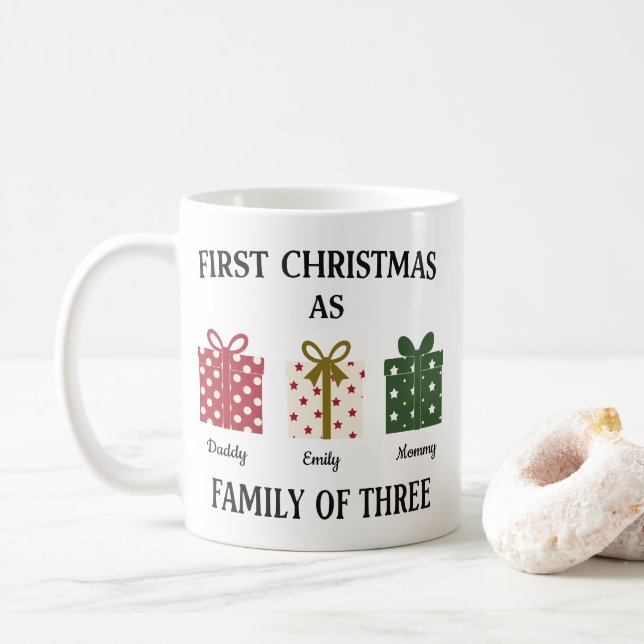 Caneca De Café Primeiro Natal como Família de Três Presente (Com Donut)