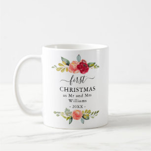 Caneca De Café Primeiro Natal como Sr. e Sra. Floral Coffee Mug