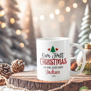 Caneca De Café Primeiro Natal como Sr. e Sra. Personalizada