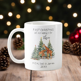 Caneca De Café Primeiro Natal como uma Família de Três Girafas de