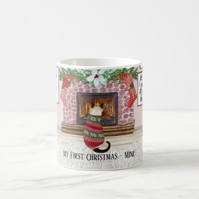 Caneca De Café Primeiro Natal de Cat personalizado (Centro)