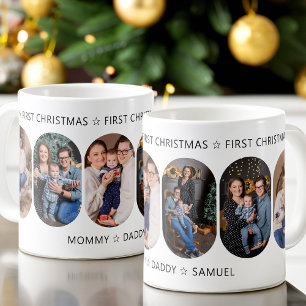 Caneca De Café Primeiro Natal do Bebê 6 Lozenge Arredondado Foto