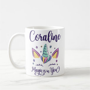 Caneca De Café Primeiro Nome Coraline Magia Personalizada Está Em