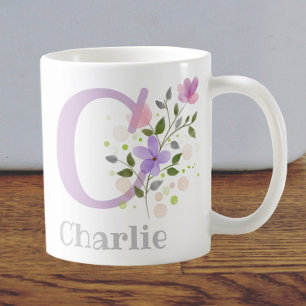 Caneca De Café Primeiro Nome de Plus Inicial Charlie com Flores