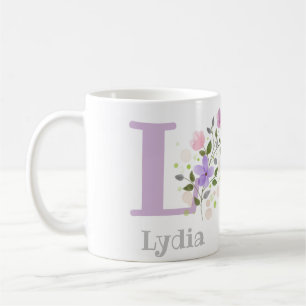 Caneca De Café Primeiro Nome Inicial Plus com Flores