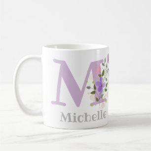 Caneca De Café Primeiro Nome Inicial Plus com Flores