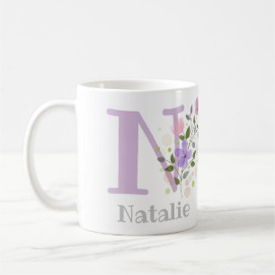 Caneca De Café Primeiro Nome Inicial Plus com Flores