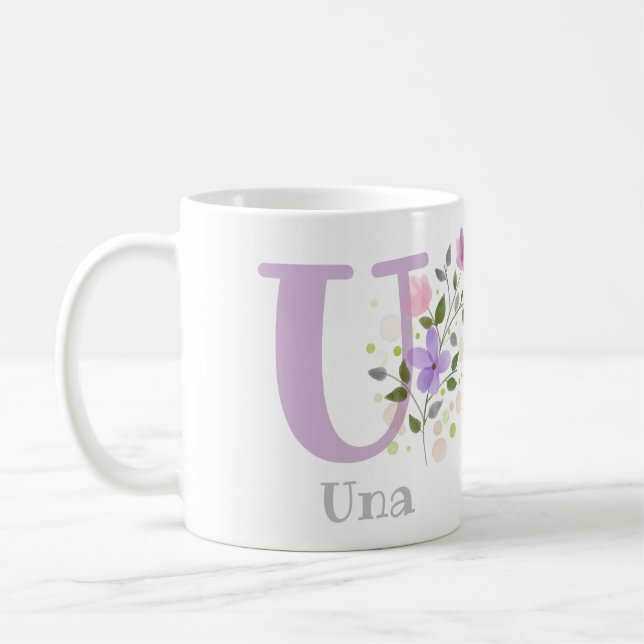 Caneca De Café Primeiro Nome Inicial Plus com Flores (Esquerda)