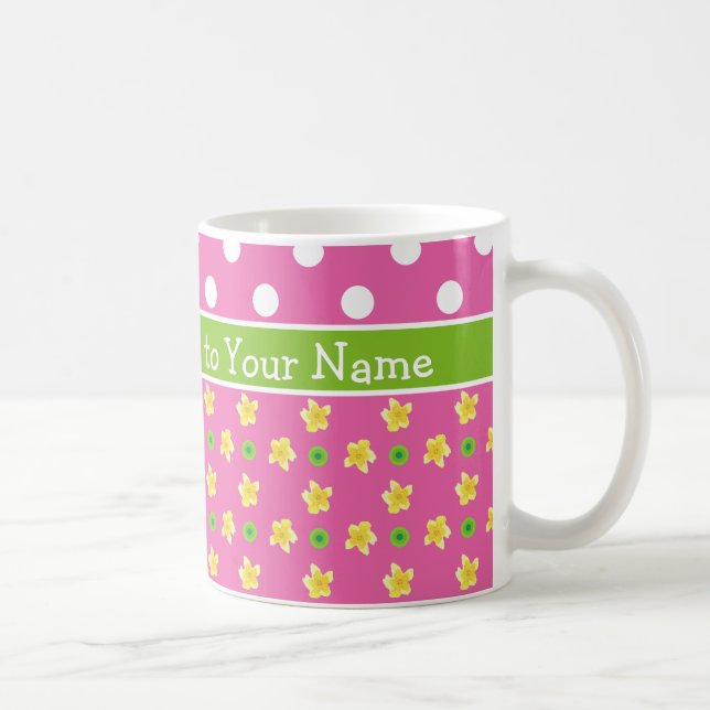 Caneca De Café Primroses Coffee Mug: Personalize: Bolinhas Rosa (Direita)