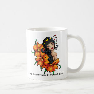 Caneca De Café Princesa alaranjada japonesa da flor do tatuagem