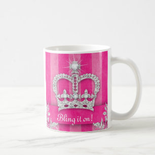 Caneca De Café Princesa bonito Coroa Tiara Cor-de-rosa Listra