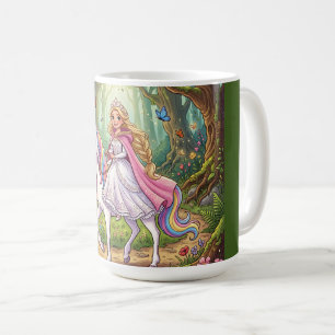 Caneca De Café Princesa de desenho animado montando no unicórnio